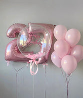 Σύνθεση Με Bubble 24" Με Ροζ Πούπουλα & τύπωμα της επιλογής σας